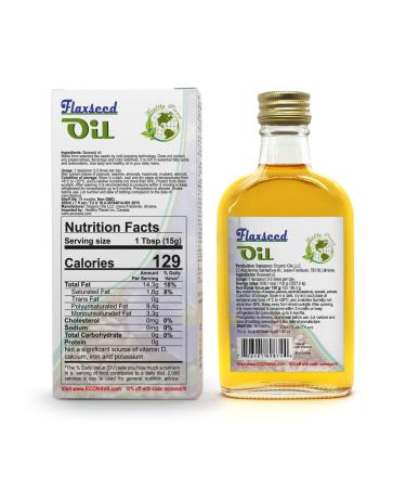 Eco Nava Flaxseed Oil 6.8 oz | 100% Natural Cold Pressed | Premium Grade for Cooking, Salads, Hair, Face & Skin Care - Buy Online on GoSupps.com