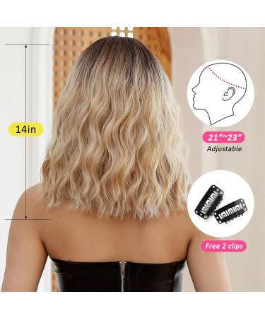 OUFEI Ombre Blonde Wigs for Women Short Wavy Wig With Bangs Natural Synthetic Hair Heat Resistant Wigs for Daily Party Cosplay Wear Ombre blonde(1118-1) - Buy Online on GoSupps.com