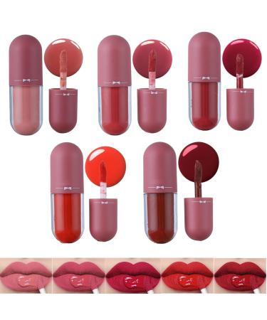 5 Colors Korean Lip Gloss Mini Lip Tint Stain Set Long lasting Water Lip Stains High Pigment Moisturizing Mini Liquid Lipstick Non-Stick Cup Velvet Lip Tint 2 Fl Oz (Pack of 1) Matte Liquid Lipsticks