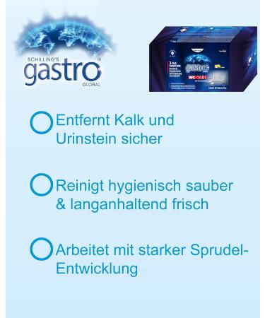 Schillings Gastro Global Toilet Cleaning Tablets Lemon Fragrance 3-Phase Formula for Toilet Urinal Bidet & Cistern (50 Pieces) - Effective International Shipping - Buy Online on GoSupps.com
