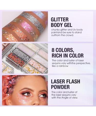  KARLOR Glitter gel palette for face 8 colors for face and body glitter gel glitter sequins glitter glitter glitter gel for carnival parties - Buy Online on GoSupps.com