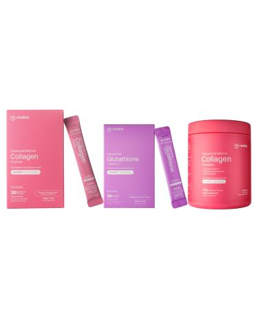 Advanced Marine Collagen Peptides + Bundle with Liposomal Marine Collagen & Glutathione Powder Sticks Triple-Action Beauty Support Premium Peptides Antioxidants & Liposomal Delivery for Daily Rad