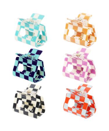 Small Hair Clips 6PCS Hair Clips for Women Girls Hair Claw Clips Checkered Hair Clip Special Cute Claw Clips for Thick Thin Hair Styling Non-slip Colorful Y2k Styles 90s Outfit Hair Accessories