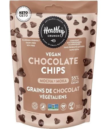 Healthy Crunch - Chocolate Chips - Mocha Chocolate - 6 units x 283 grams - Dairy Free Vegan High Protein - Organic Snacks - Dark & White Chocolate - Nut Free - Ideal Healthy Snacks for Adults - Vegan Chocolate Chip Cookies - Buy Online on GoSupps.com