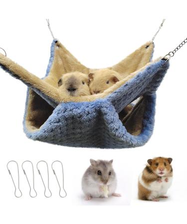 Yanmucy Rat Hammock Double-Layer Fleece Guinea Pig Hammock House Warm Soft Rat Hammocks for Cage Accessories Ferrets Hideout Ferret Hamster Hammock for Small Animal Playing Sleeping (blue)