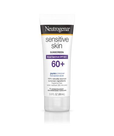 Neutrogena Sensitive Skin Sunscreen Lotion with Broad Spectrum SPF 60+  Water-Resistant  Hypoallergenic & Oil-Free Gentle Sunscreen Formula  3 fl. oz