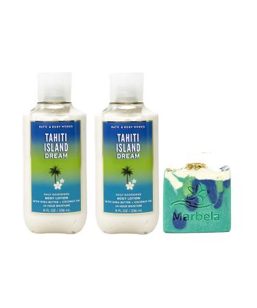 Bath & Body Works Tahiti Island Dream 2 Piece Daily Nourishing Body Lotion Bundle with an Aloe Vera Bar Soap - Full Size
