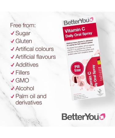 BetterYou Vitamin C Oral Spray - 120mg Fruit-sourced Supplement, 1-Month Supply, UK Made - Natural Cherry and Blueberry Flavor - Buy Online on GoSupps.com
