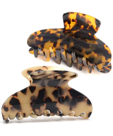 Big Hair Claw Clips Tortoise Shell Nonslip Large Claw Clip for Women 3.8 Inch Strong Hold Hair Jaw Clips Clamp for Thin Thick Hair 2 Color Available(2 Pack) Style-1