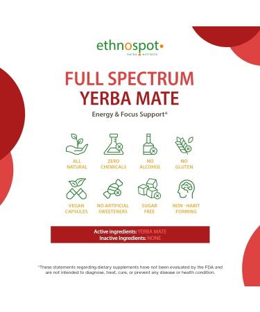 Yerba Mate Energy Capsules - Natural Herbal Caffeine for Energy & Focus | Supports Health & Metabolism | 125 Vegan Capsules - Buy Online on GoSupps.com