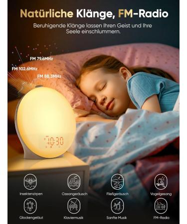 RGB Dynamic Light Alarm Clock - Sunrise Simulation 14 Colors 7 Natural Sounds Dual Alarms & Slumber Function - International Shipping - Buy Online on GoSupps.com