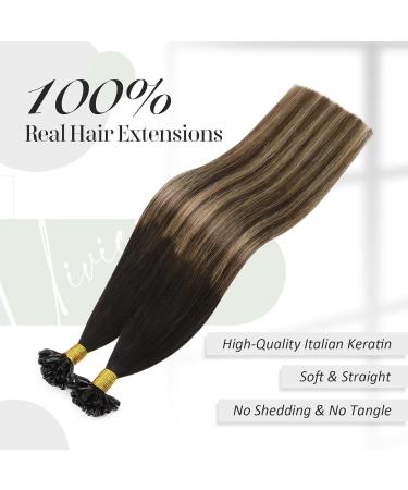 Vivien U Tip Hair Extensions Human Hair 18 Inch Balayage Brown Hot Fusion Hair Extensions Utips Nature Black Ombre Medium Brown with Light Blonde Kertain U Tip Hair Extensions 50g/50s 1B/4/18 45cm 1-1 UT #1b/4/18 - Buy Online on GoSupps.com