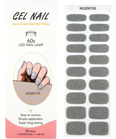 Semi Cured Gel Nail Wraps - 20pc Salon-Quality Manicure Set in Grey Glitter - Long Lasting & Easy to Apply/Remove with Nail File & Cuticle Stick - Buy Online on GoSupps.com