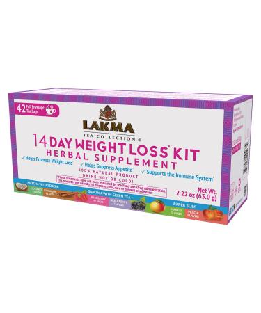 Lakma Tea 14 Days Weight Loss Kit - 42 Tea Bags (100% Natural  Sugar Free  Gluten Free And Non-GMO) 14 Day Weight Loss Kit 42 Ct 42 Count (Pack of 1)