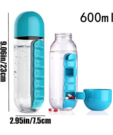 2-in-1 Pill Box Cup Organizer & Water Bottle - 600ML Daily Medicine Storage 7 Day Medication Holder for Travel & Sports - Rose - Buy Online on GoSupps.com