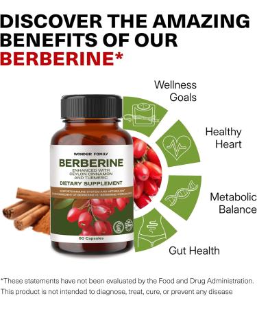 Berberine Supplement 500mg with Probiotics Vitamins D and K - 1 Month Supply Ultra Berberine - 60 Capsules - 500 mg for Weight Balance, Gut Health - Berberine with Ceylon Cinnamon - 1 pack - Buy Online on GoSupps.com