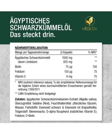 Vitaciv Egyptian Black Cumin Oil Capsules - Cold-Pressed with Folic Acid Vitamin E & Biotin - Supports Blood Sugar & Formation - 90 Softgel Capsules - Buy Online on GoSupps.com