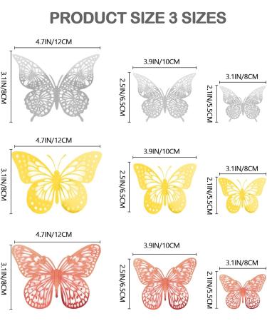 Bonu Butterfly Decorations 36 Pcs Glitter 3D Butterfly Cupcake Toppers Rose Gold Sliver Hollow Butterfly Personalised Cake Topper For Birthday Wedding Party Wall Sticker Decoration - Buy Online on GoSupps.com