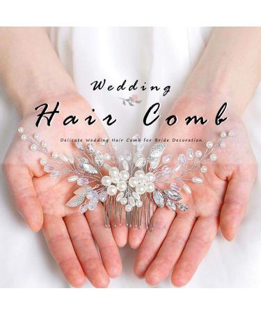 Yean Bride Leaf Pearl Wedding Hair Comb - Rhinestone Hair Accessories (Silver) - Buy Online on GoSupps.com