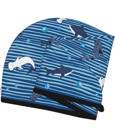 Hair Towel Wrap - Quick-Dry Turban for All Hair Types | Sharks on White Blue Stripes - Buy Online on GoSupps.com
