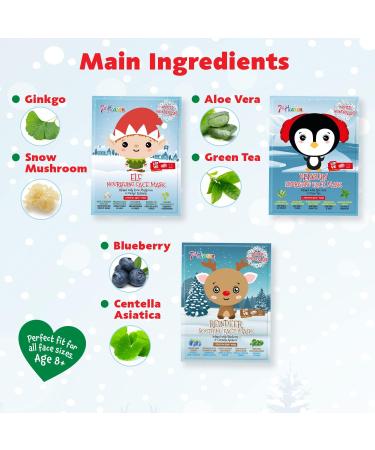 7th Heaven Winter Wonderland Face Mask Bundle - Reindeer, Penguin, & Elf Design Sheet Masks for Hydrated Skin (Ages 8+) - Buy Online on GoSupps.com