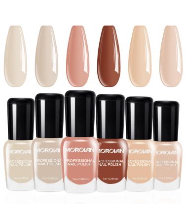 Morovan Nail Polish Set Fingernail: Neutral Skin Tones Brown Quick Dry Nail Polish Kit Brown Nude Pink Regular Nail Polish Bulk 0.25oz Finger Nail Polish Pack Glossy Nail Polish Gifts for Women