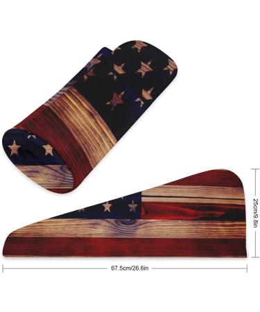 Wood Texture USA Flag Microfiber Hair Towel Wrap for Women - Super Absorbent 10x26 Inch Hair Turban with Button - Buy Online on GoSupps.com