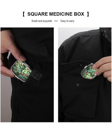 Decorative Tropical Plants Print Pill Box - 2 Compartment Metal Pill Organizer for Travel | Portable Medicine Case for Pocket & Purse - Buy Online on GoSupps.com