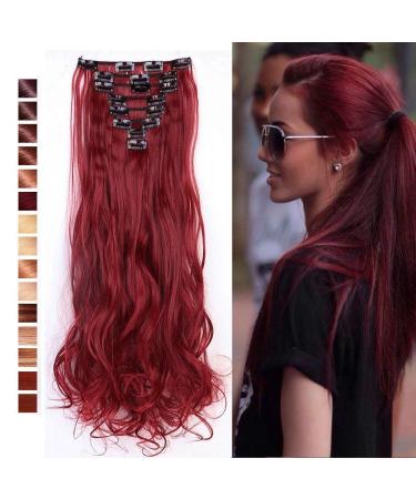 S-noilite 24 "Full-head clip in the hair-sitting ombre lured lured hair extensions dip dye 8pcs long hair maroon dark red 60 cm dark red red