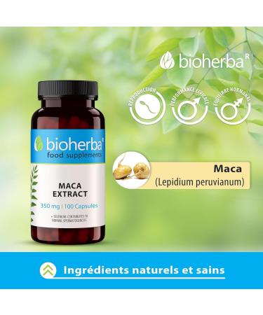 Bioherba MACA Capsules 350 mg - 100 pcs - Natural Energy Booster and Testosterone Enriched with Selenium - Buy Online on GoSupps.com