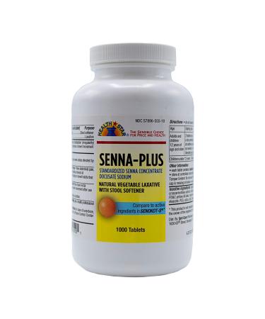 Health Star Senna Plus Laxative Tablets, 50 mg / 8.6 mg Strength, Docusate Sodium / Sennosides (1,000 Tablets)