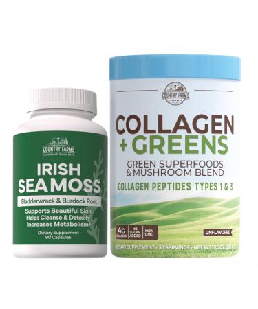 Country Farms Beauty Pack Collagen + Greens Irish Sea Moss, Collagen for Skin, Hair Growth, Nails & Joints, Ultimate Beauty Support Gift, Pack of 2
