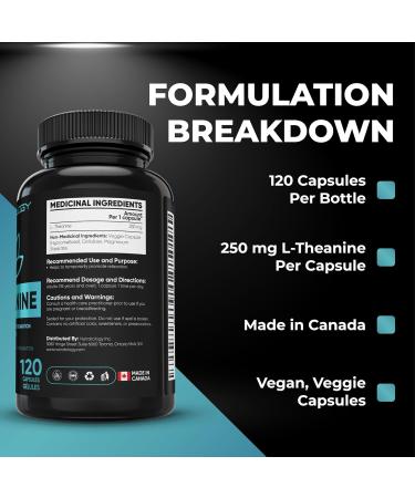 L-Theanine Capsules - For Stress Management & Relaxation - Promotes Focus Alertness & Clarity - L Theanine Supplement for Stress Relief - 250 mg per capsule - 120 Capsules 120 count (Pack of 1) - Buy Online on GoSupps.com