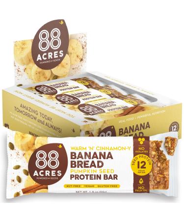 88 Acres Plant Based Seed Protein Bar | 9 Pack, Banana Bread | 12g of Plant Based Protein, Gluten Free, Nut Free, Non GMO, School Safe, No Palm Oil
