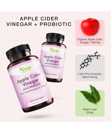 Pure By Nature Apple Cider Vinegar Pills with Probiotic - 120 Capsules for Weight Management & Cleanse Support | Raw ACV for Men & Women - Buy Online on GoSupps.com