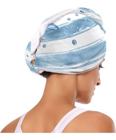 Super Absorbent Whale Striped Hair Towel 2 Pack - Quick Dry Hair Turbans for Women & Girls - Light Blue & White - Buy Online on GoSupps.com