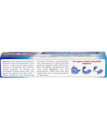 Secure Waterproof Denture Adhesive - Zinc-Free - Extra Strong Hold - 1.4 oz - Buy Online on GoSupps.com