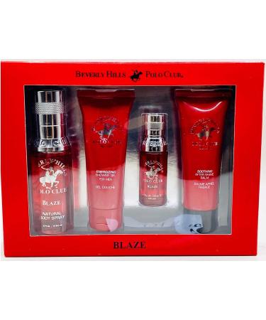 Beverly Hills Polo Club Blaze 4 Piece Gift Set Collection with Body Spray Shower Gel Eau De Toilette After Shave
