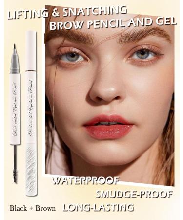 Eyebrow Gel & Pencil 2-in-1 Brown Waterproof Liquid Eyebrow Pen Long Lasting Tinted Brow Gel Smudge-proof Strong Hold Thickening Eyebrow Mascara Tint Pen Brow Fast Sculpt Lift Snatch Brow Pencil - Buy Online on GoSupps.com