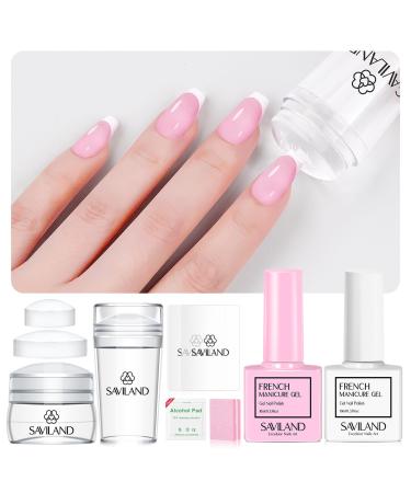 Saviland French Tip Nail Stamp: 10PCS French Tip Nail Tool with White and Pink French Gel Nail Polish Replaceable Stamper Head French Nail Stamper and Scraper for French Nails French Manicure Kit 1B-1French Manicure Kit