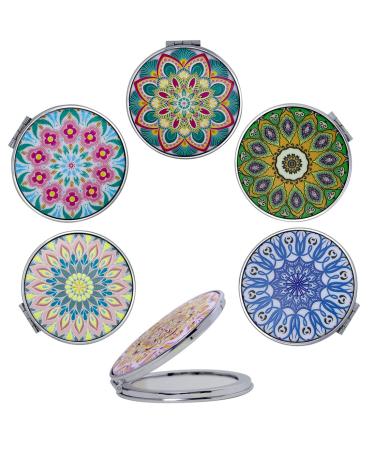 CigyYogy Small Compact Mirror Bulk Round Folding Handheld - Mini Pocket Purse Mirrors for Travel Makeup - Double Sided with 2X Magnification - Embossed Designs - Gift for Girls Women Pack of 6 Pink