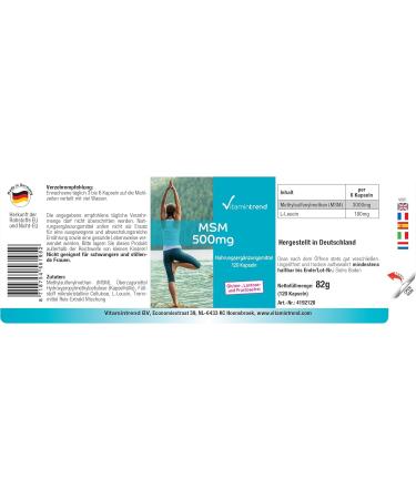 MSM 500 mg 120 capsules methylsulfonylmethane high dose vegan bioavailable supplements from Germany Vitamin trend - Buy Online on GoSupps.com