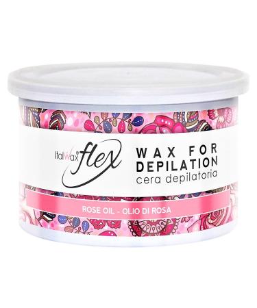 Warm wax flex line very flexible applied in thin layer with spatula on large areas absorbs all hair and ensures firm liability with the fleece strip.(Rose oil 400ml)