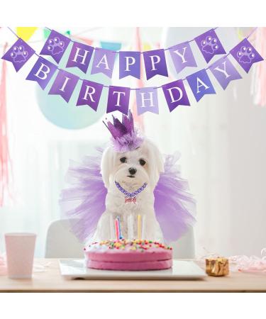 Hamify 4 Pieces Cute Dog Birthday Outfit with Pet Tutu Skirt Puppy Pearl Necklace Dog Crown Hat and Happy Birthday Banner for Puppy Dog Pet Cat Girl Birthday Party Supplies (Purple) - Buy Online on GoSupps.com