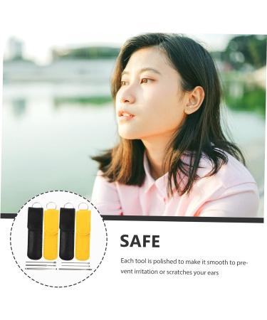 Stainless Steel Ear Cleaning Tool Set - 8 Pieces for Earwax Removal and Ear Hygiene - Black Yellow - 10x3x1cm - Buy Online on GoSupps.com