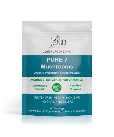 Jetsu Pure 7 Organic Mushroom Extract Powder Chaga Cordyceps Lion's Mane Maitake Reishi Shiitake & Turkey Tail Mushrooms Supplement for Immune Support Focus Energy