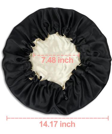 Satin Sleep Cap Set - 2 Adjustable Double-Sided Bonnets for Sleeping (Black, M-XL) - Buy Online on GoSupps.com