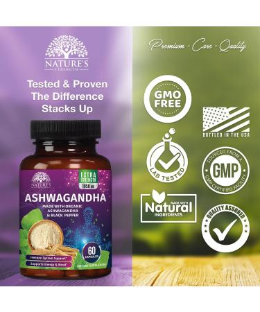 Organic Ashwagandha Capsules - Extra Strength Stress & Immune Support - 60 Count (Pack of 1) - Buy Online on GoSupps.com