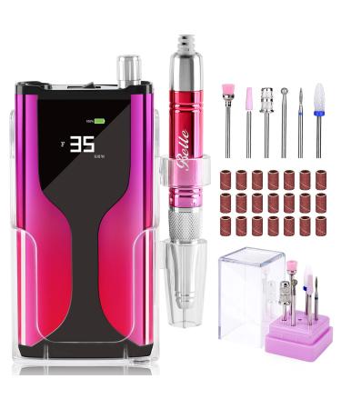 Belle Professional Nail Drill Machine 35000 RPM Rechargeable Nail File for Acrylic Nails with 6 Nail Drill Bits Brushless Motor E File for Manicure /Pedicure with Carrying Case Rose Pink