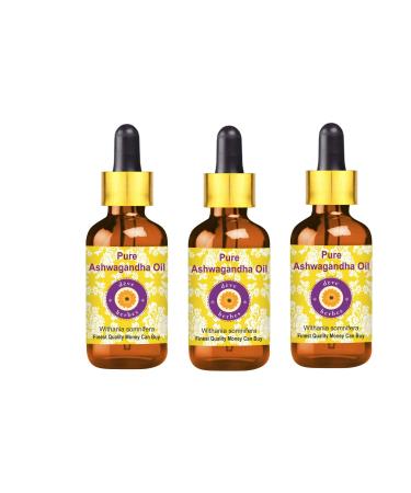 DEve Herbes pure Ashwagandha oil (withhania somnifera) with glass dripper natural therapeutic quality (pack with three) 100ml x 3 (10 oz)